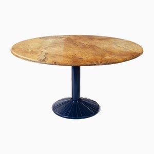 Postmodern Italian Zanotta Round Marble Dining Table with Blue Steel Leg by Roberto Barbieri, 1980s-NQU-1758691