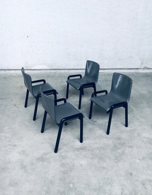 Postmodern Leather Dining Chairs, Italy, 1980s, Set of 4-RQV-1707089