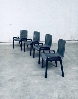 Postmodern Leather Dining Chairs, Italy, 1980s, Set of 4-RQV-1707089