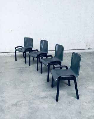 Postmodern Leather Dining Chairs, Italy, 1980s, Set of 4-RQV-1707089