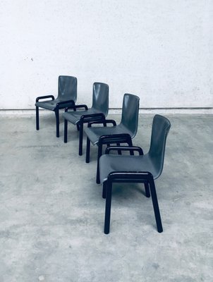 Postmodern Leather Dining Chairs, Italy, 1980s, Set of 4-RQV-1707089