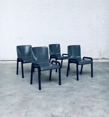 Postmodern Leather Dining Chairs, Italy, 1980s, Set of 4-RQV-1707089