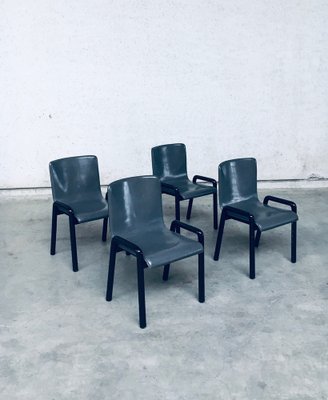 Postmodern Leather Dining Chairs, Italy, 1980s, Set of 4-RQV-1707089