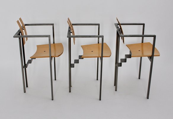 Postmodern Metal and Beech Plywood Dining Chairs, 1990s, Set of 6-NB-820426