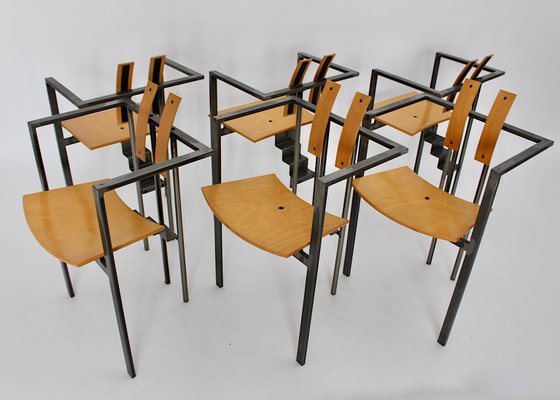 Postmodern Metal and Beech Plywood Dining Chairs, 1990s, Set of 6-NB-820426