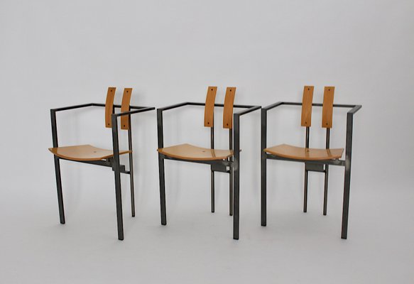 Postmodern Metal and Beech Plywood Dining Chairs, 1990s, Set of 6-NB-820426