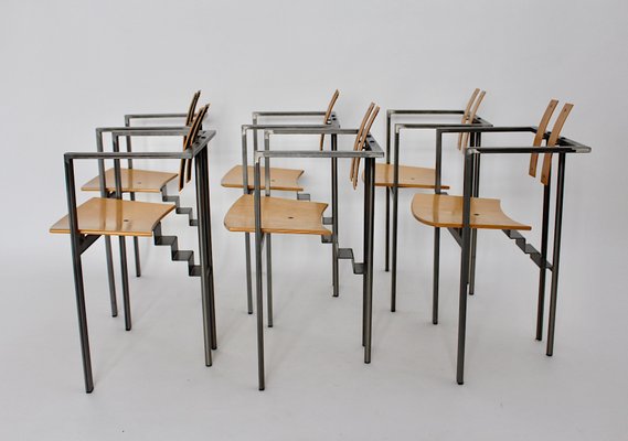 Postmodern Metal and Beech Plywood Dining Chairs, 1990s, Set of 6-NB-820426