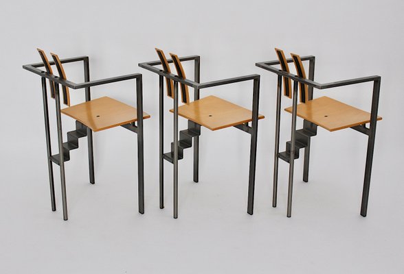 Postmodern Metal and Beech Plywood Dining Chairs, 1990s, Set of 6-NB-820426