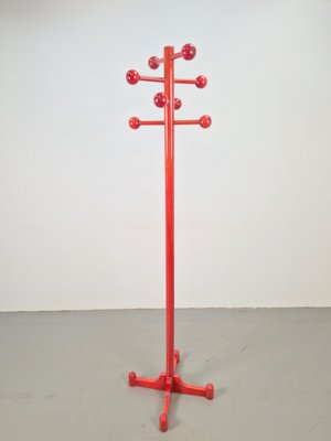 Postmodern Red Stained Beech Coat Rack with Balls, Italy, 1970s-AXJ-2022489