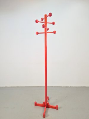 Postmodern Red Stained Beech Coat Rack with Balls, Italy, 1970s-AXJ-2022489