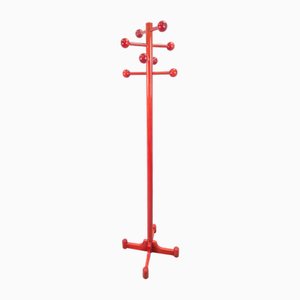 Postmodern Red Stained Beech Coat Rack with Balls, Italy, 1970s-AXJ-2022489