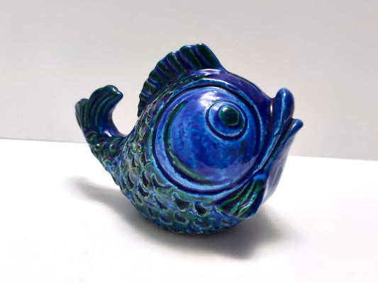 Postmodern Rimini Blue Ceramic Fish Money Box attributed to Bitossi, Italy, 1970s