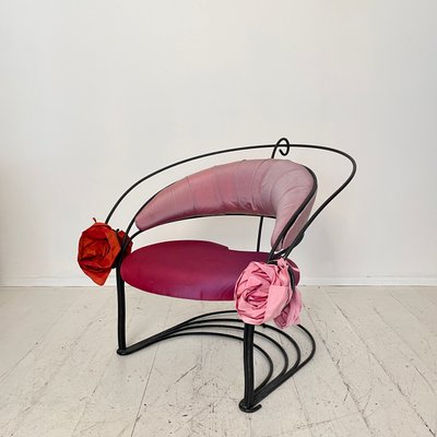 Postmodern Sculptural Armchair in Black Metal and Pink Red Silk Padding, 1980-FB-1432054