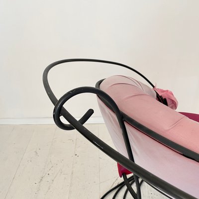 Postmodern Sculptural Armchair in Black Metal and Pink Red Silk Padding, 1980-FB-1432054