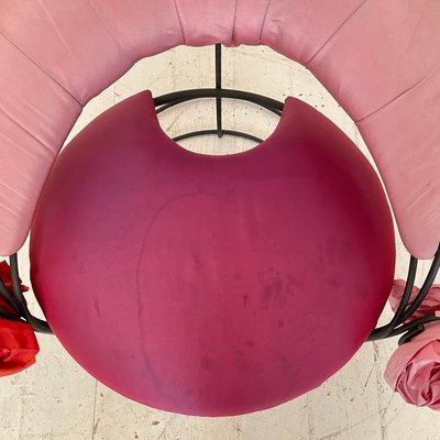 Postmodern Sculptural Armchair in Black Metal and Pink Red Silk Padding, 1980-FB-1432054