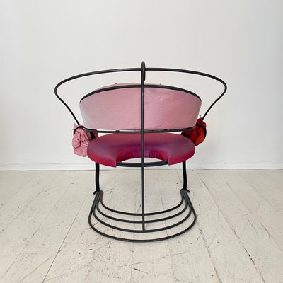 Postmodern Sculptural Armchair in Black Metal and Pink Red Silk Padding, 1980-FB-1432054