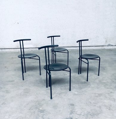 Postmodern Slender Dining Chair Set, Italy, 1980s, Set of 4-RQV-2036279