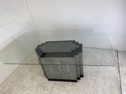 Postmodern Stone & Marble Dining Table with Brass Base and Glass Top, 1980s-DE-1311455