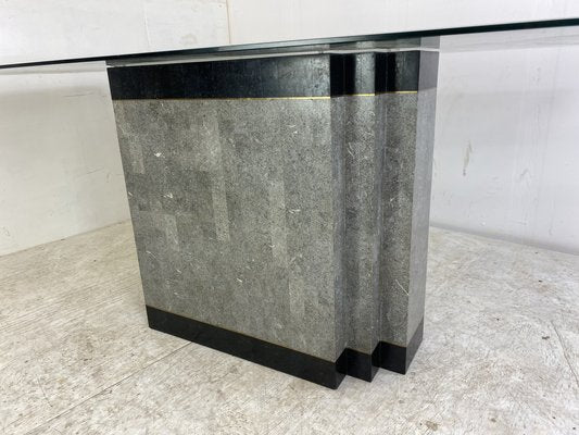 Postmodern Stone & Marble Dining Table with Brass Base and Glass Top, 1980s-DE-1311455