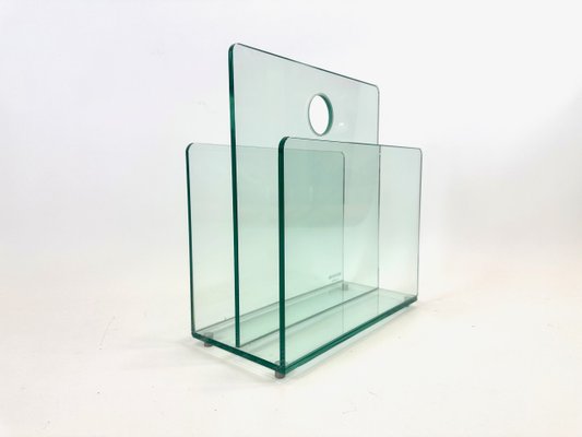 Postmodern Tempered Glass Magazine Rack from Fine-Line Glasdesign, 1980s-ZCY-2038021