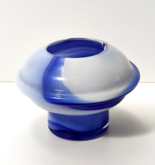 Postmodern White and Blue Cased Murano Glass Wave Vase attributed to Carlo Moretti, Italy, 1970s