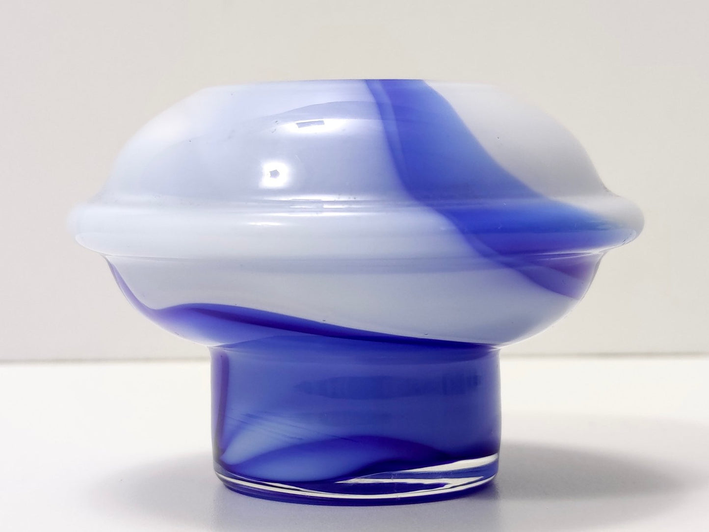 Postmodern White and Blue Cased Murano Glass Wave Vase attributed to Carlo Moretti, Italy, 1970s