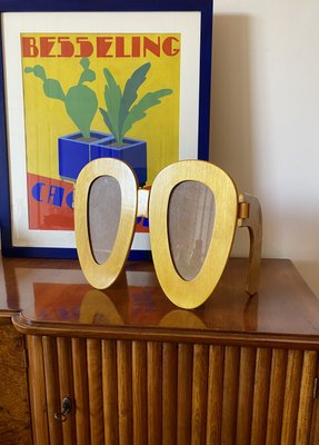 Postmodern Wooden Glasses Shaped Double Photo Frame, Italy, 1980s-TXN-2033923