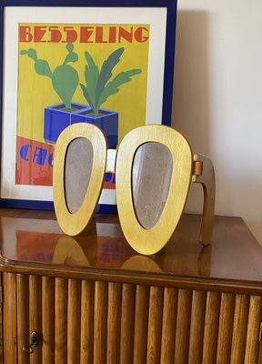 Postmodern Wooden Glasses Shaped Double Photo Frame, Italy, 1980s-TXN-2033923