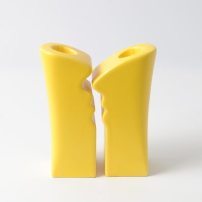 Postmodern Yellow Ceramic Candle Holders from ASA, 1980s, Set of 2-IXK-1818006