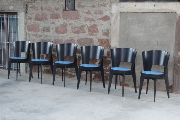 Postmodernist Painted Wood Bistro Chairs, France, 1980s, Set of 6-WEQ-1150711