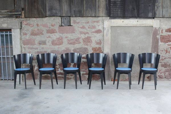 Postmodernist Painted Wood Bistro Chairs, France, 1980s, Set of 6-WEQ-1150711