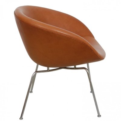 Pot Chair in Cognav Leather by Arne Jacobsen, 1980s-MTD-1769497