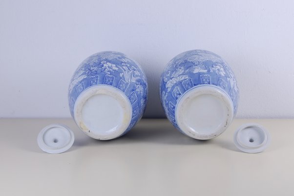 Pot in Blue White Ceramic, Set of 2-XSG-1088687