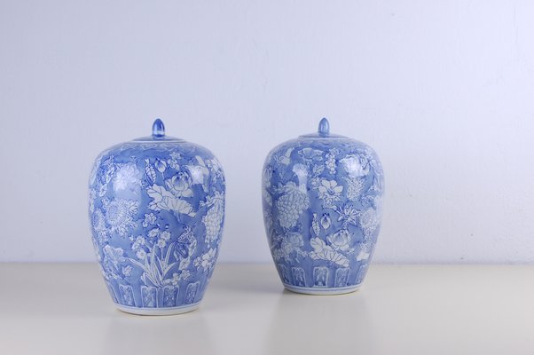 Pot in Blue White Ceramic, Set of 2-XSG-1088687