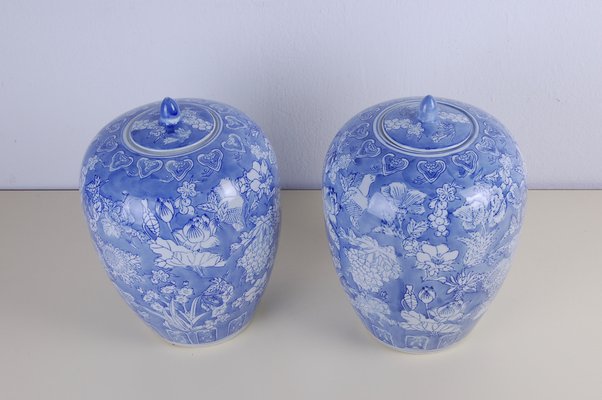 Pot in Blue White Ceramic, Set of 2-XSG-1088687