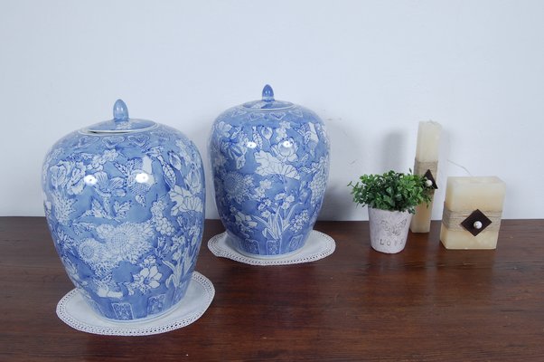 Pot in Blue White Ceramic, Set of 2-XSG-1088687