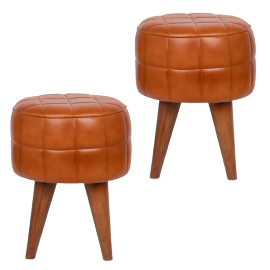 Poufs in Wood Structure, Set of 2