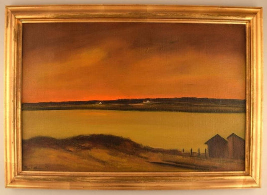 Poul Hansen, Landscape with Sunset, Denmark, Oil on Canvas