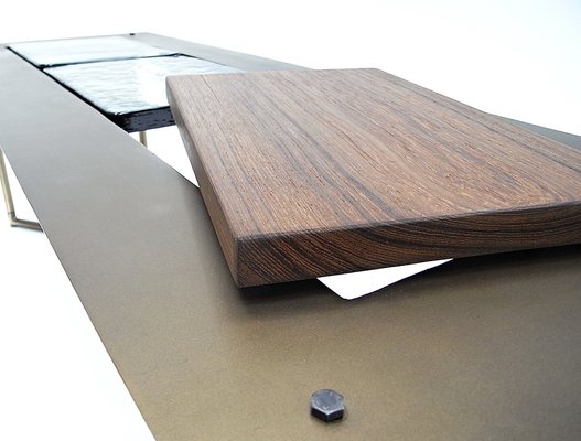 Powder Coat, Glass & Teakwood Inlay Coffee Table by Lambert for Gunter Lambert, 2010s-EP-1755927