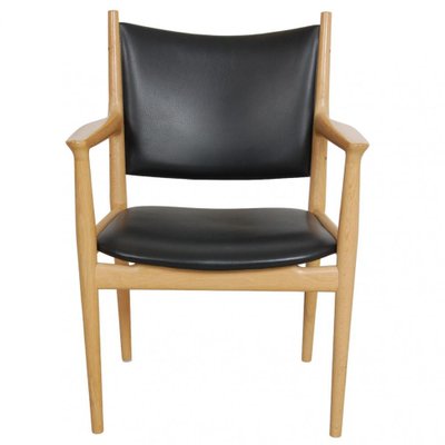 Pp-513 Armchair in Oak and Black Leather by Hans Wegner, 1990s-MTD-1805040