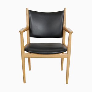 Pp-513 Armchair in Oak and Black Leather by Hans Wegner, 1990s-MTD-1805040