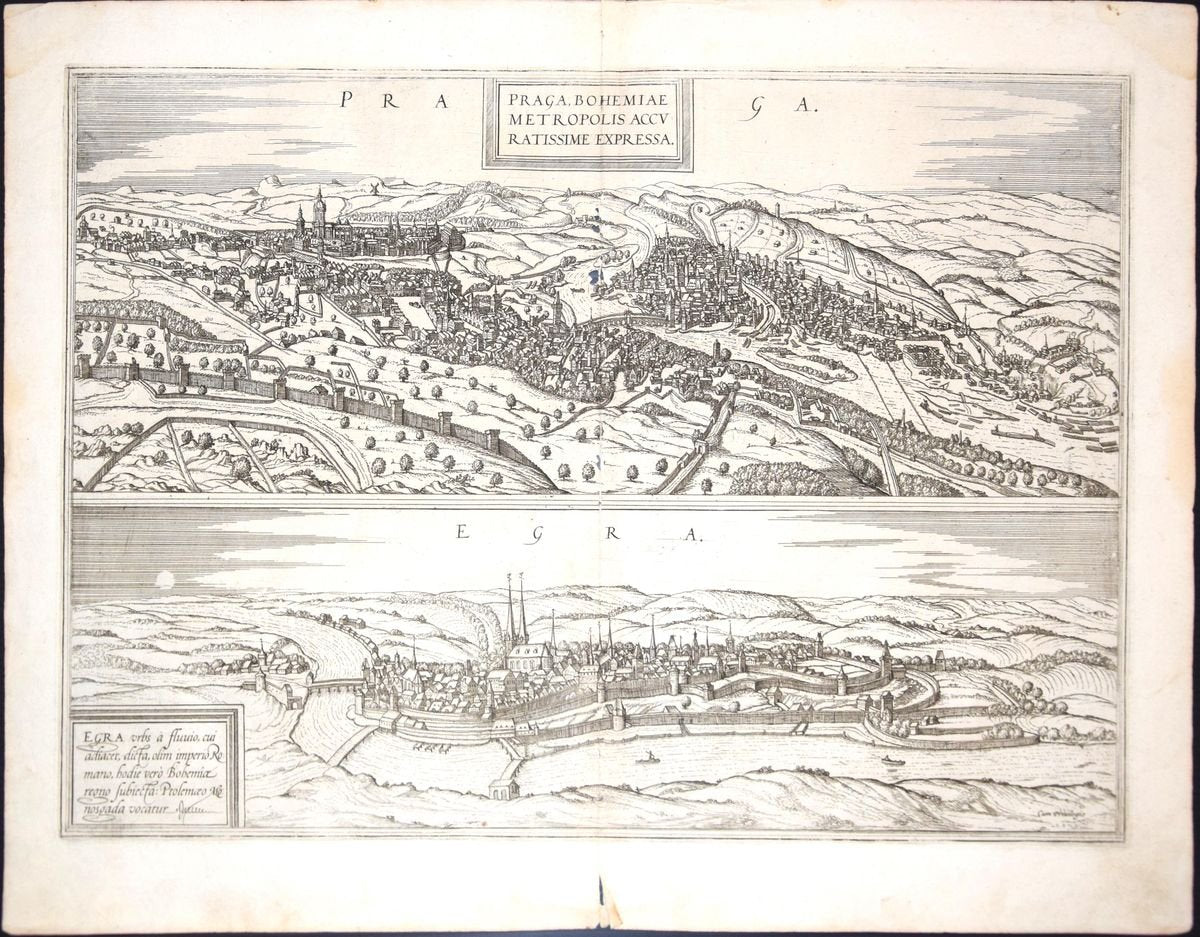 Prague and Egra, Antique Map from ''Civitates Orbis Terrarum'' - 1572-1617 1572-1617