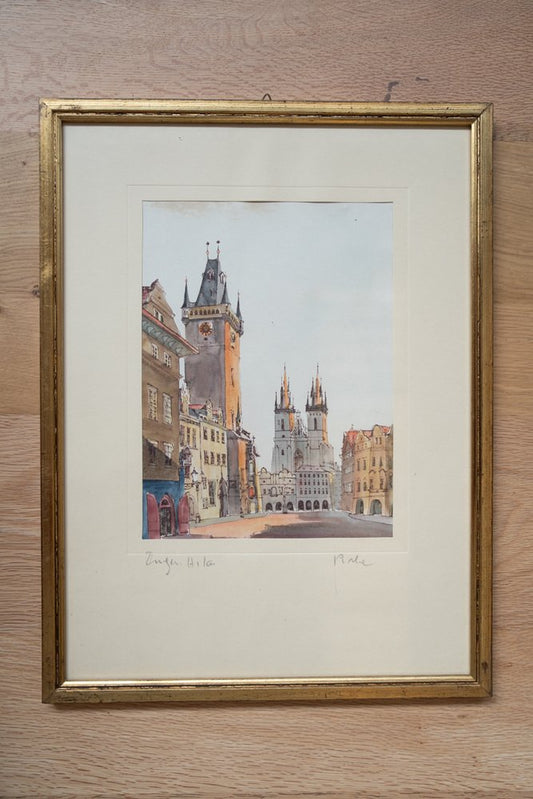 Prague Town Square, 1970-1980, Artwork, Framed