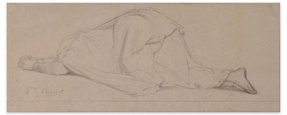 Praying Woman - Original Pencil Drawing by P.N. Brisset - Late 1800 Late 19th Century-ZCI-757276