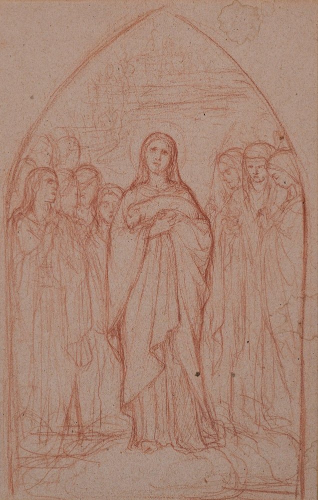 Pre-Raphaelite Drawing, 1890s, Sanguine on Paper