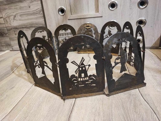 Pre-War Brass Screen with Shadow Theater Figures, 1890s, Set of 10-CAQ-1804204