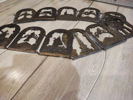 Pre-War Brass Screen with Shadow Theater Figures, 1890s, Set of 10-CAQ-1804204