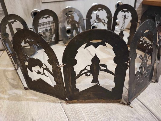 Pre-War Brass Screen with Shadow Theater Figures, 1890s, Set of 10-CAQ-1804204