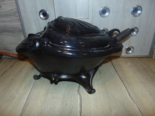 Pre-War Enameled Cast Iron and Brass Coal Stove-CAQ-1107567