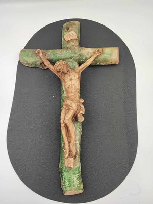 Pre-War Hanging Cross in Plaster, 1920s-CAQ-1769727